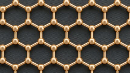 Fototapeta premium 3D Molecular Lattice Structure in Black and Gold Tones Representing a Futuristic Concept of Materials and Design for Scientific Applications