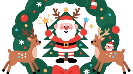 Fototapeta premium Santa Claus with reindeer and Christmas tree