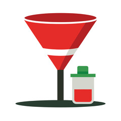 Red Funnel and Small Container with Red Liquid science