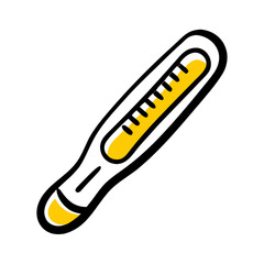 A hand-drawn style thermometer with a yellow reading, indicating a moderate temperature. Ideal for blogs on weather, health, or general measurement.