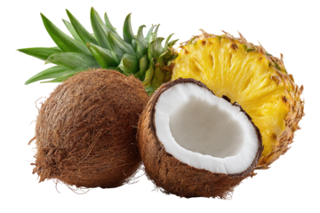 Two coconuts and a pineapple
