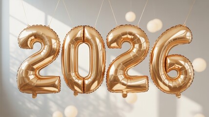 Shiny gold balloons form the year 2026 celebrating new year's eve and future events