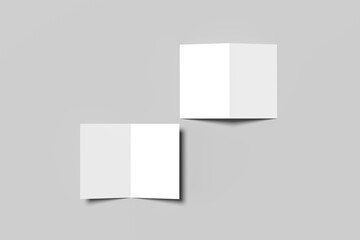Naklejka premium Realistic Bi-fold Brochure or invitation Mock-up isolated on Gray Background. 3D illustration.