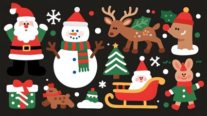 Naklejka premium Christmas holiday characters and decorations