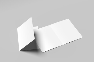 Realistic Bi-fold Brochure or invitation Mock-up isolated on Gray Background. 3D illustration.