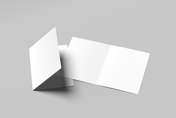 Realistic Bi-fold Brochure or invitation Mock-up isolated on Gray Background. 3D illustration.