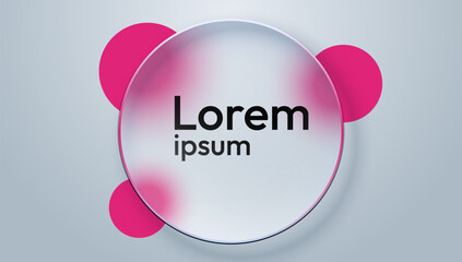 Stylish glassmorphism circle with abstract pink shapes.