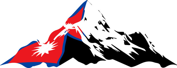 Nepali Flag with Mount Everest Outline - Minimal Vector Design of National Pride