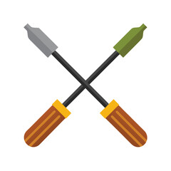 Two crossed screwdrivers on white background tools