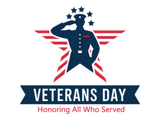  Veterans Day tribute with saluting soldier silhouette, star and stripes design—honoring U.S. military service with patriotic red, white, and blue