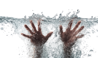 Hands struggling in a turbulent water splash