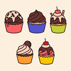 Color Cupcake Vector Illustration Bundle for Bakery, Sweet, and Dessert Design