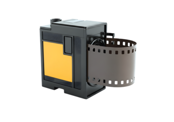 35mm film canister with film reel isolated on transparent background