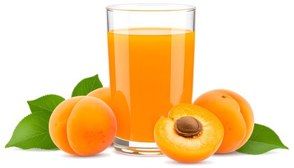 Glass of apricot juice with whole and halved apricots