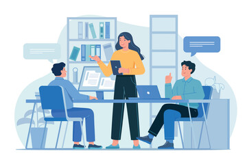 Fototapeta premium Business meeting with team collaboration and presentation by a woman leading discussion in modern office