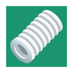 White Corrugated Tube on Green Square Background Keywords: tube, pipe, hose, conduit, corrugated
