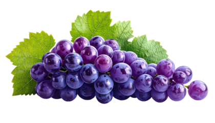 Bunch of fresh purple grapes with transparent background