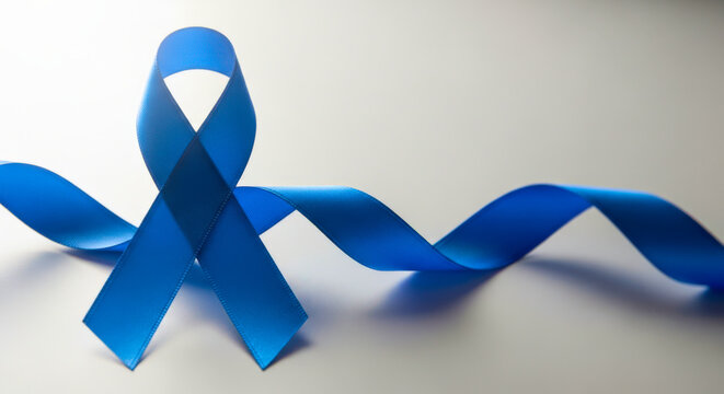 Blue awareness ribbon on white background for campaigns and causes - Powered by Adobe