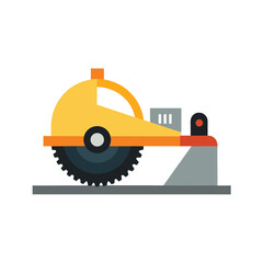 Yellow and orange circular saw with gray base and black blade