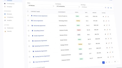 CRM contract management interface with digital workflow automation and business partnership tracking system - Powered by Adobe