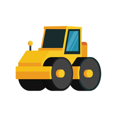 Fototapeta premium Yellow toy-like road roller with black wheels and yellow accents