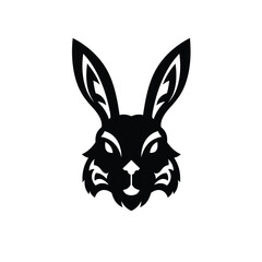 Black rabbit head graphic with sharp ears animal