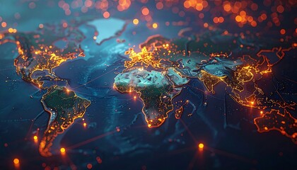 Global network map, glowing cities