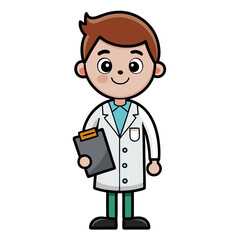 Cartoon doctor with clipboard and stethoscope on white background
