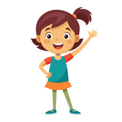 Cartoon girl with brown hair waving with one hand child