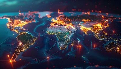 Global network map, vibrant lights