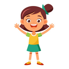 Obraz premium Excited cartoon girl with arms up and a smile Keywords: girl, child, cartoon, character, happy, smiling, cheerful, joy, excitement, greeting