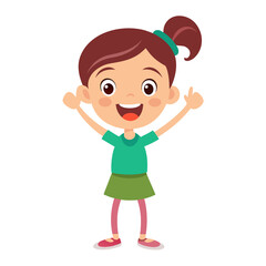 Joyful cartoon girl with one finger raised and a smile Keywords: girl, child, cartoon, character, happy, smiling, cheerful, joy, excitement