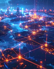 Global network of cities lit up with glowing lines