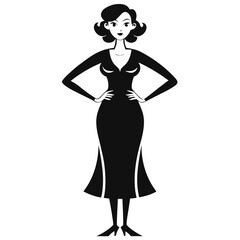 Silhouette of woman in elegant black dress Keywords: woman, silhouette, black dress, elegant, fashion, style, retro, vintage, illustration