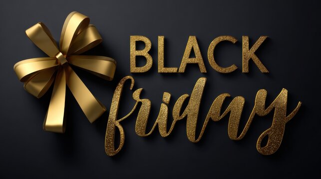 golden black friday text with bow