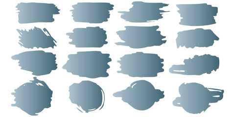 Collection of Blue-Gray Brush Strokes and Splatters on White Background.