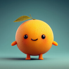 A cute creature made from a orange. A friendly and playful expression. Cartoon scale, mascot style, highly refined, rich in colors


