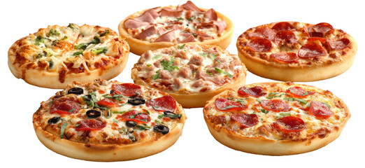 Assorted small pizzas, various toppings