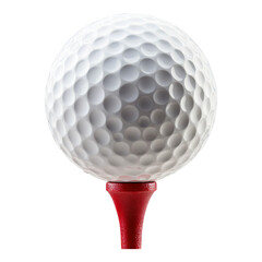 White golf ball on red tee isolated on a transparent white background, clipping path