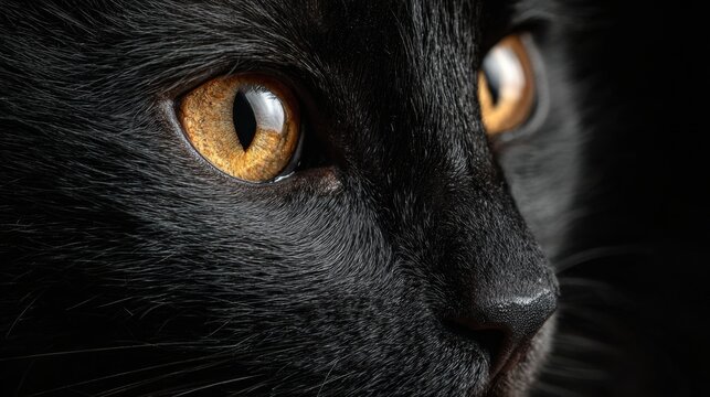 black cat face with golden eyes - Powered by Adobe