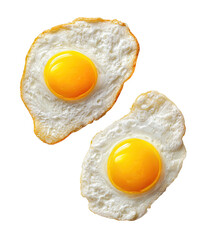 Two fried eggs, sunny-side up,  featuring  yellow yolks,  light-brown  edges,  isolated  on  black