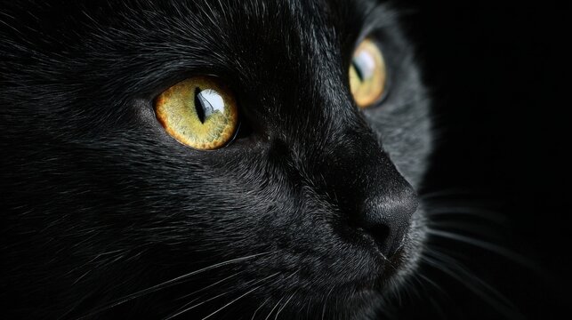 black cat with intense yellow eyes,