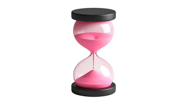 3D-rendered hourglass with pink sand against a black background