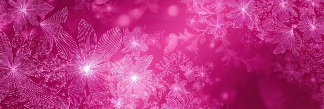 Elegant flowers in delicate outlines float against a bright pink background, adding a charming touch to any artistic or design project.