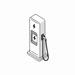 Minimalist Outline Isometric Electric Vehicle Charging Station Infrastructure Illustration