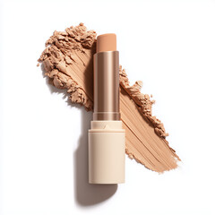 Open concealer stick showing smooth creamy texture, simple elegant design, isolated on a clean white background, stock photography



