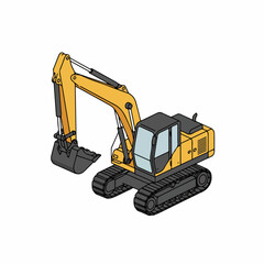 Isometric Detailed Excavator Construction Vehicle Machinery Equipment Industry Icon