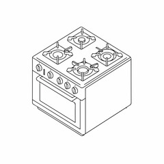 Simple Outline Isometric Gas Cooker Stove Oven Kitchen Appliance
