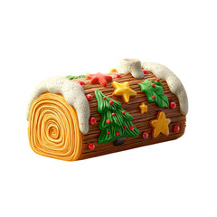 Christmas Log Cake Decoration on Isolated Black Background.