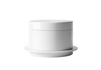 A clean white cylindrical container with a wide base isolated on transparent background